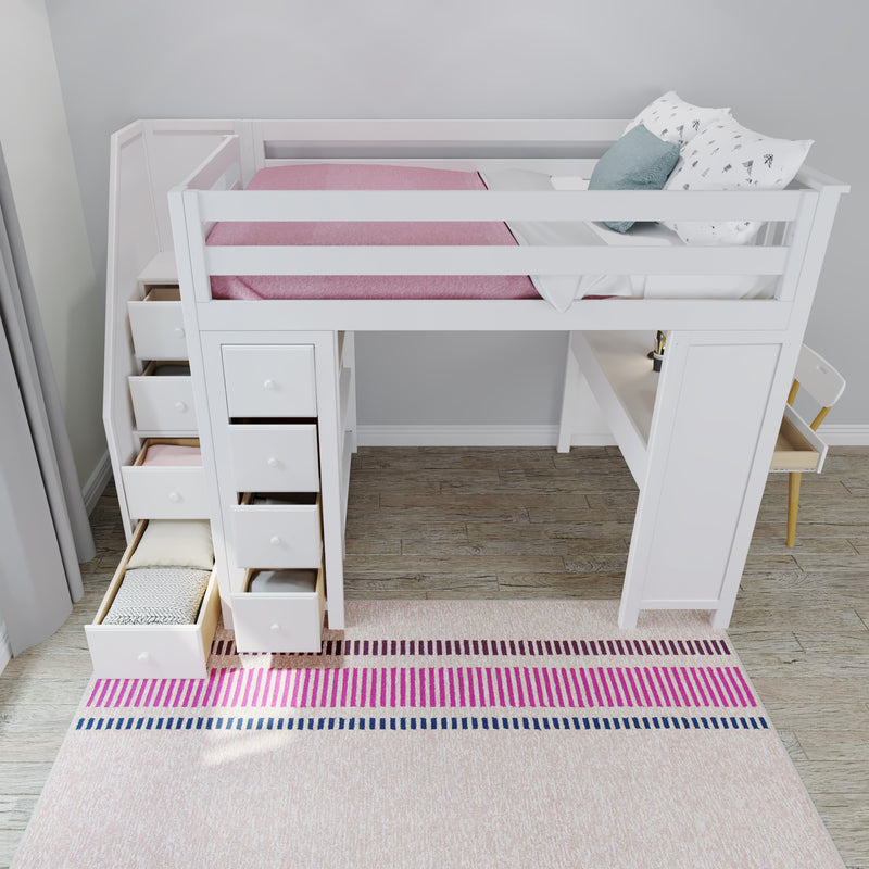 71-870-002 : Loft Beds Full-Size Loft with Staircase + Desk + Storage, White