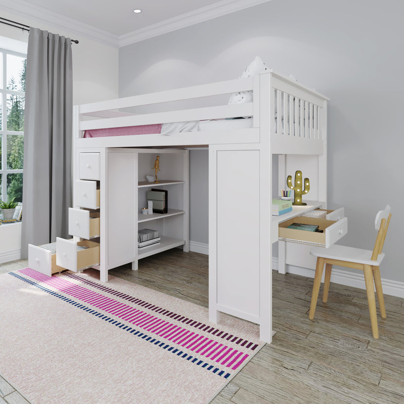 71-870-002 : Loft Beds Full-Size Loft with Staircase + Desk + Storage, White