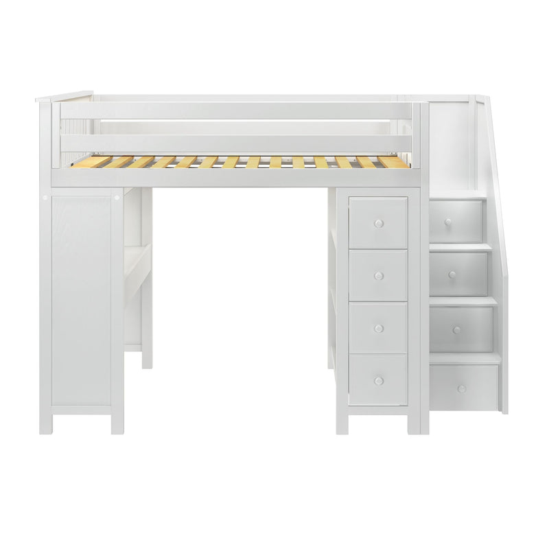 71-870-002 : Loft Beds Full-Size Loft with Staircase + Desk + Storage, White