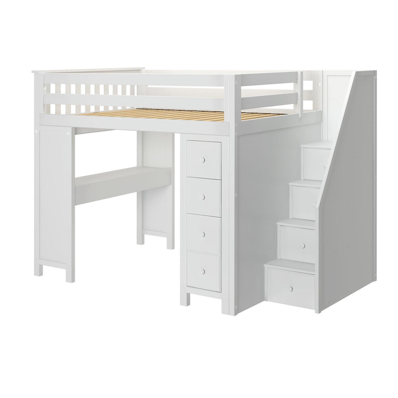 71-870-002 : Loft Beds Full-Size Loft with Staircase + Desk + Storage, White