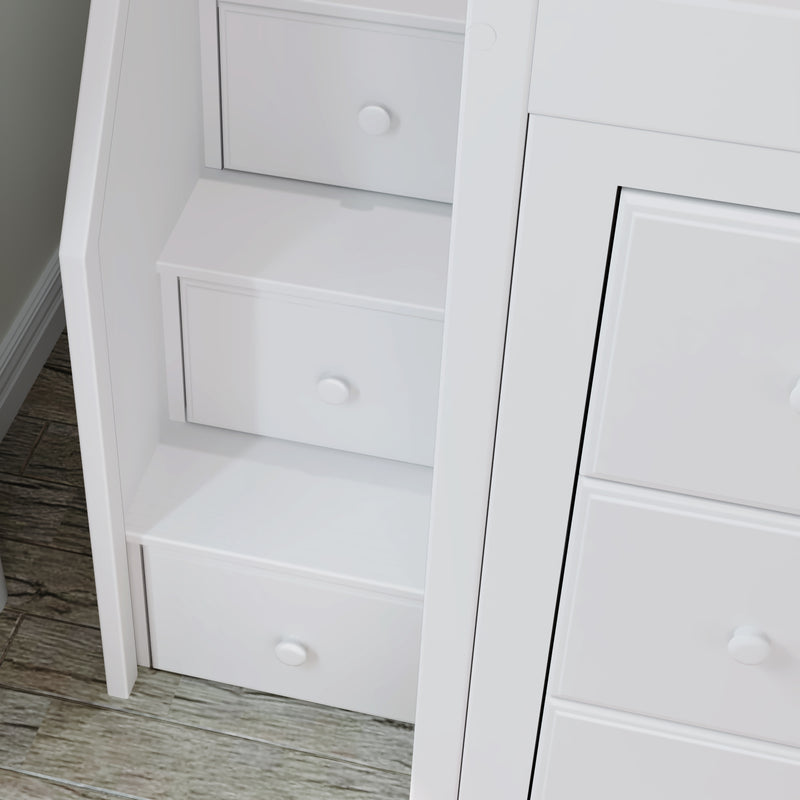 71-870-002 : Loft Beds Full-Size Loft with Staircase + Desk + Storage, White