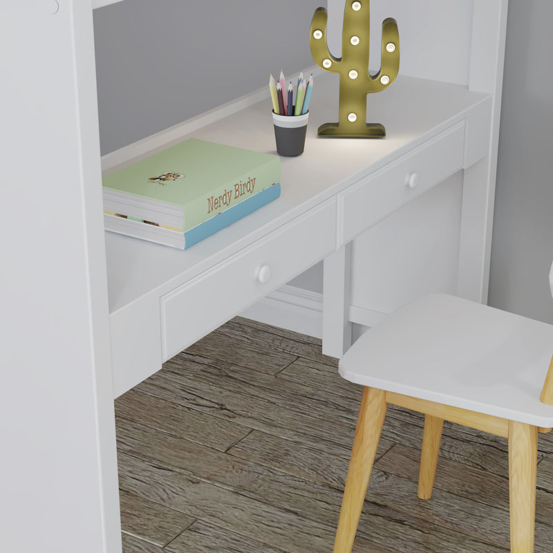 71-870-002 : Loft Beds Full-Size Loft with Staircase + Desk + Storage, White