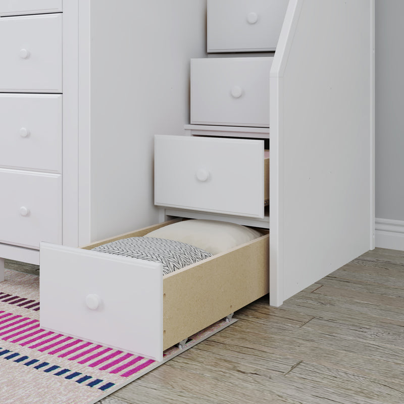 71-870-002 : Loft Beds Full-Size Loft with Staircase + Desk + Storage, White