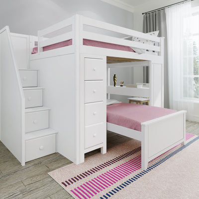 71-871-002 : Bunk Beds Full over Twin L-Shaped Bunk with Staircase + Desk + Storage, White