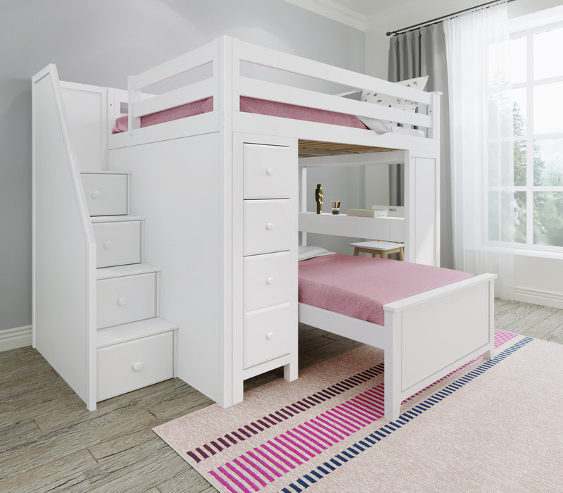 71-871-002 : Bunk Beds Full over Twin L-Shaped Bunk with Staircase + Desk + Storage, White
