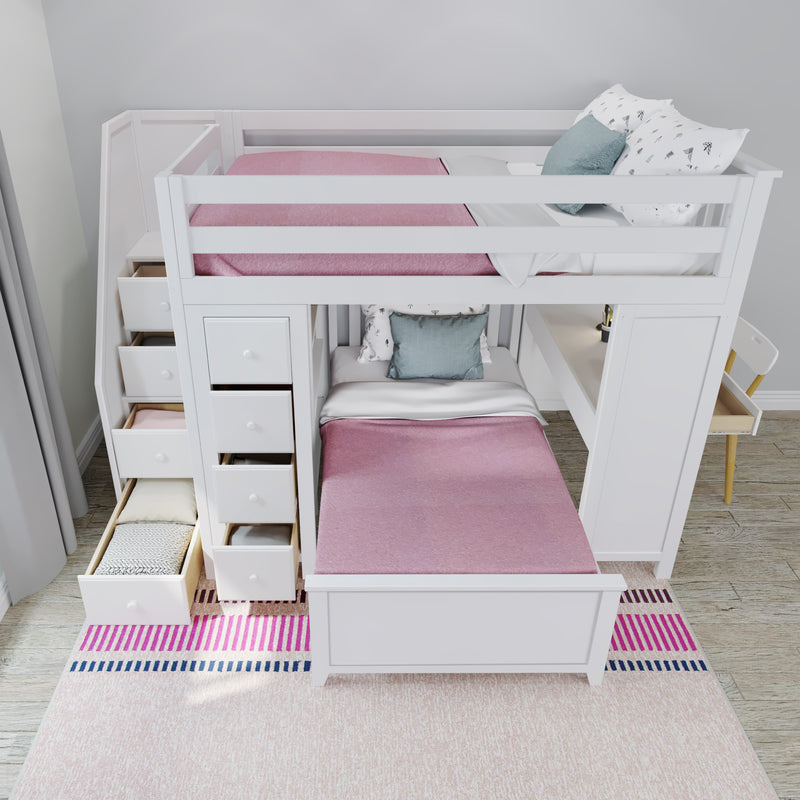 71-871-002 : Bunk Beds Full over Twin L-Shaped Bunk with Staircase + Desk + Storage, White