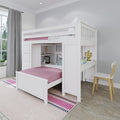 71-871-002 : Bunk Beds Full over Twin L-Shaped Bunk with Staircase + Desk + Storage, White