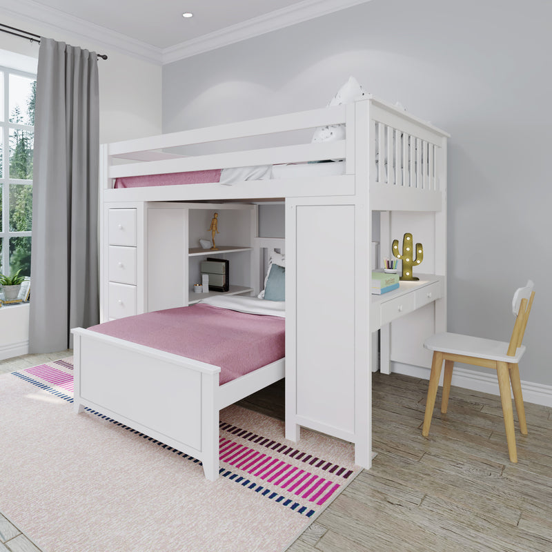 71-871-002 : Bunk Beds Full over Twin L-Shaped Bunk with Staircase + Desk + Storage, White