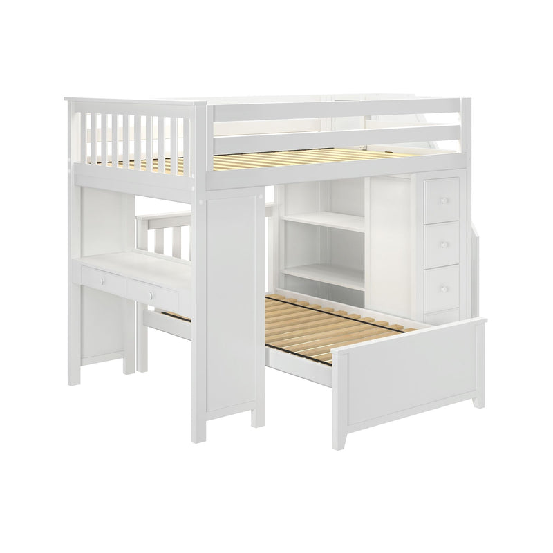 71-871-002 : Bunk Beds Full over Twin L-Shaped Bunk with Staircase + Desk + Storage, White