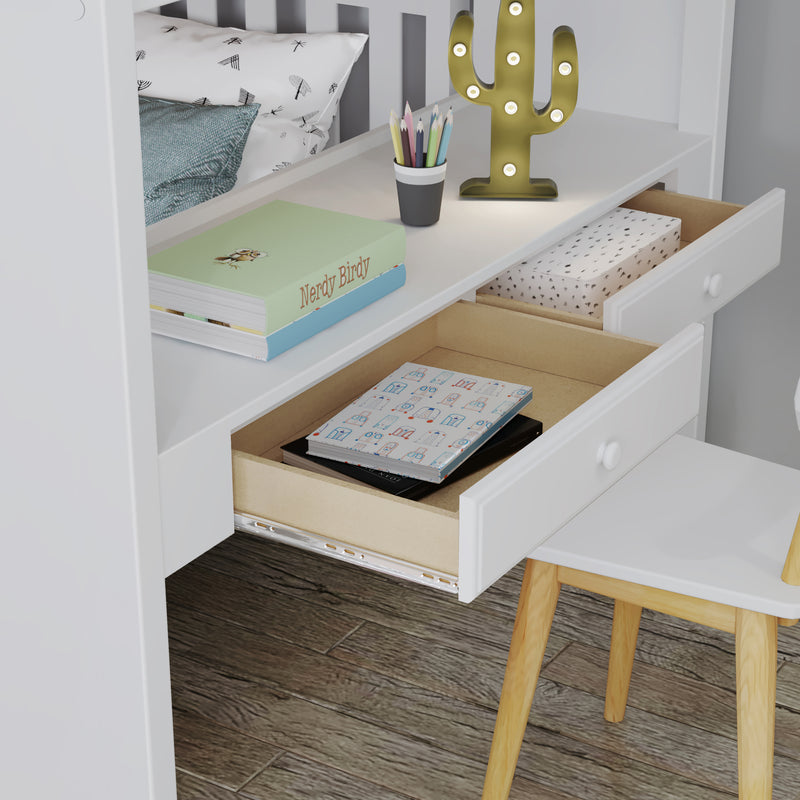 71-871-002 : Bunk Beds Full over Twin L-Shaped Bunk with Staircase + Desk + Storage, White