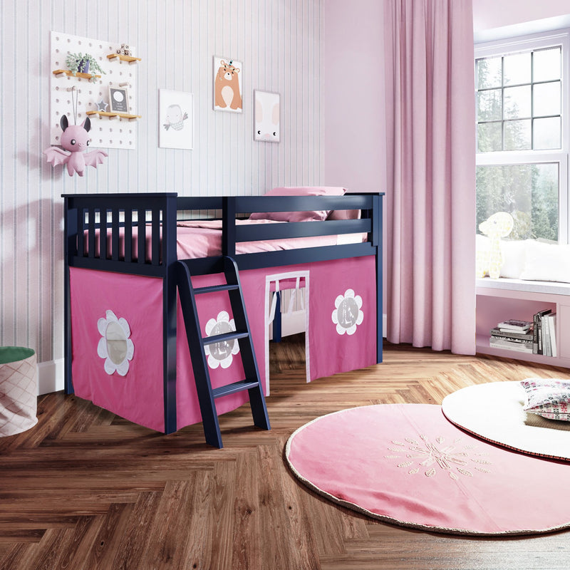 71-884-131 : Loft Beds Twin Play Loft with Pink/White Curtain, Blue