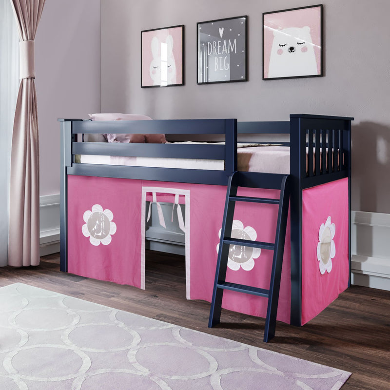 71-884-131 : Loft Beds Twin Play Loft with Pink/White Curtain, Blue