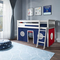 71-885-002 : Loft Beds Twin Play Loft with Red/Blue/White Curtain, White