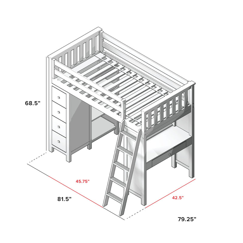 71-900-002 : Loft Beds Loft Bed Storage Study, White