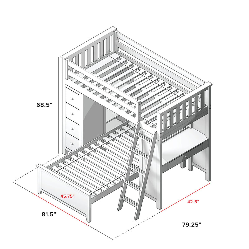 71-901-002 : Loft Beds Loft Bed Storage Study + Twin Bed, White
