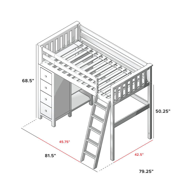 71-920-002 : Loft Beds All in One Loft Bed with Storage, White