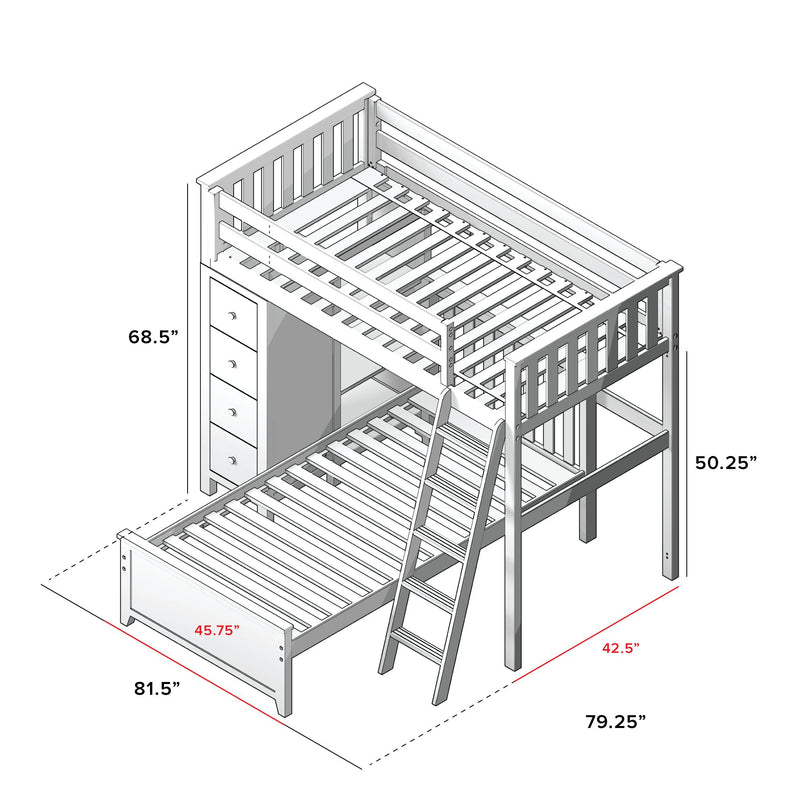 71-921-002 : Loft Beds All in One Loft Bed with Storage + Twin Bed, White