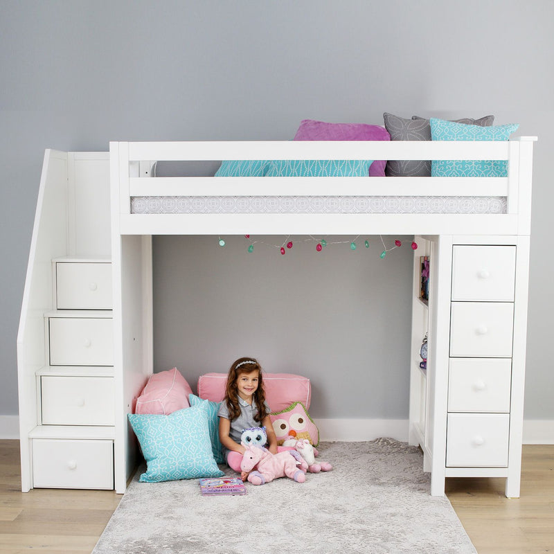71-950-002 : Loft Beds Staircase Loft Bed Storage, White