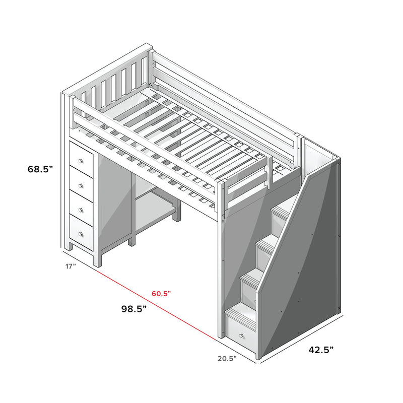 71-950-002 : Loft Beds Staircase Loft Bed Storage, White