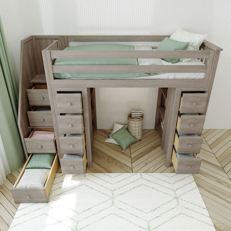71-955-152 : Loft Beds Staircase Loft Bed Storage + Storage, Stone
