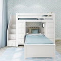 71-956-002 : Loft Beds Staircase Loft Bed Storage Storage + Twin Bed, White