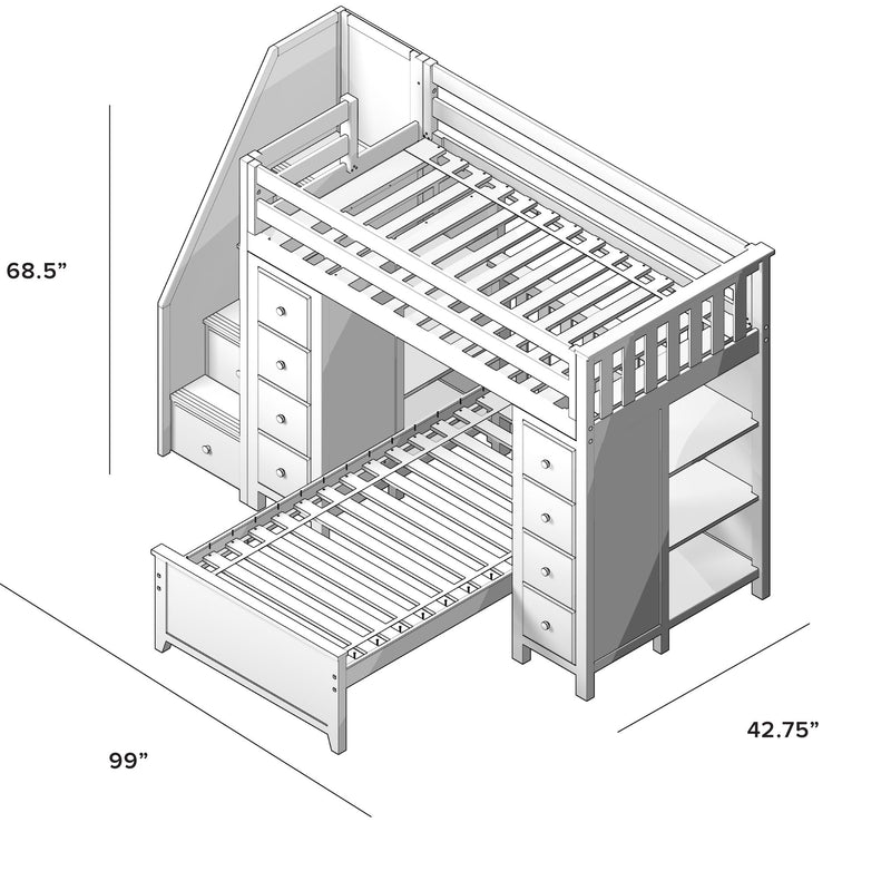 71-956-002 : Loft Beds Staircase Loft Bed Storage Storage + Twin Bed, White