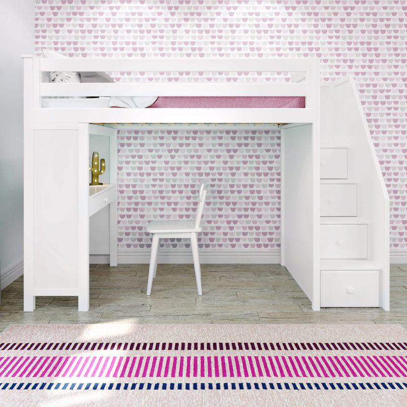 71-960-002 : Loft Beds Staircase Loft Bed Study, White