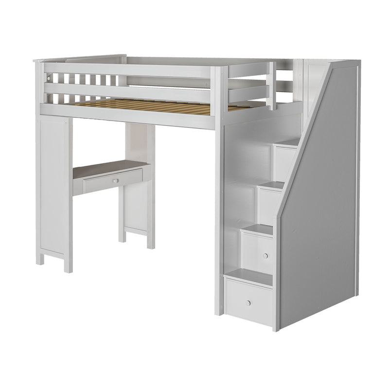 71-960-002 : Loft Beds Staircase Loft Bed Study, White