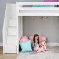 71-960-002 : Loft Beds Staircase Loft Bed Study, White