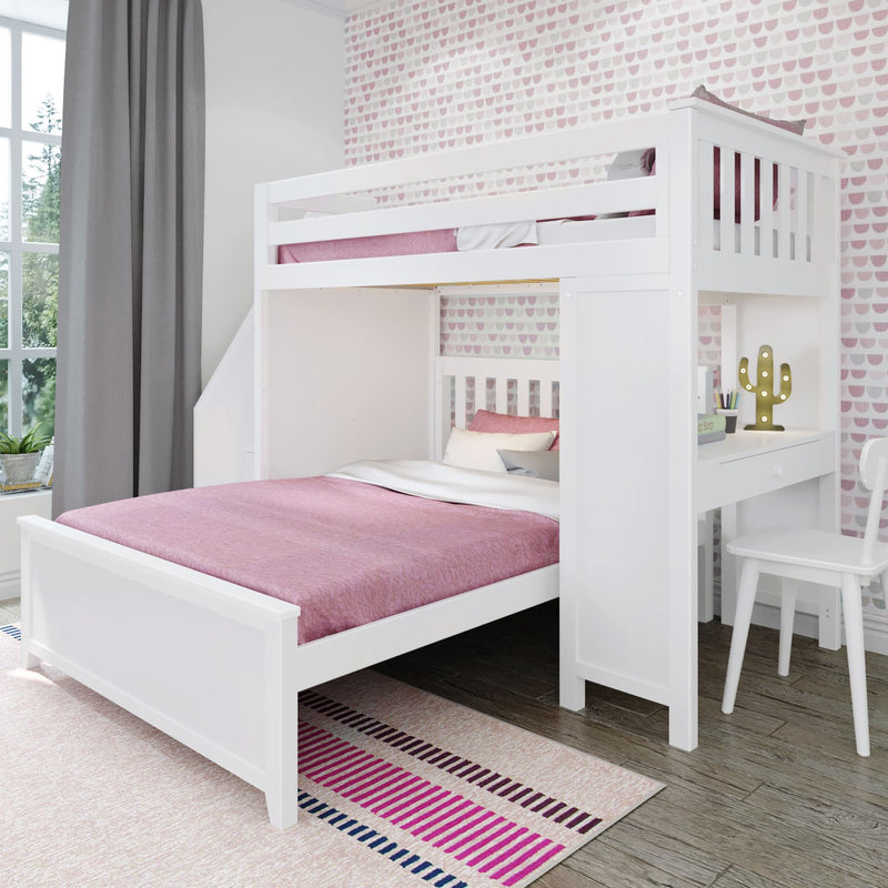71-962-002 : Loft Beds Staircase Loft Bed Desk + Full Bed, White