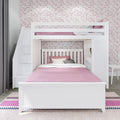 71-962-002 : Loft Beds Staircase Loft Bed Desk + Full Bed, White