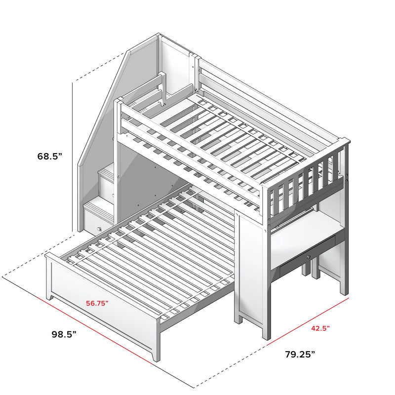 71-962-002 : Loft Beds Staircase Loft Bed Desk + Full Bed, White