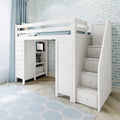 71-970-002 : Loft Beds Staircase Loft Bed Desk + Dresser, White