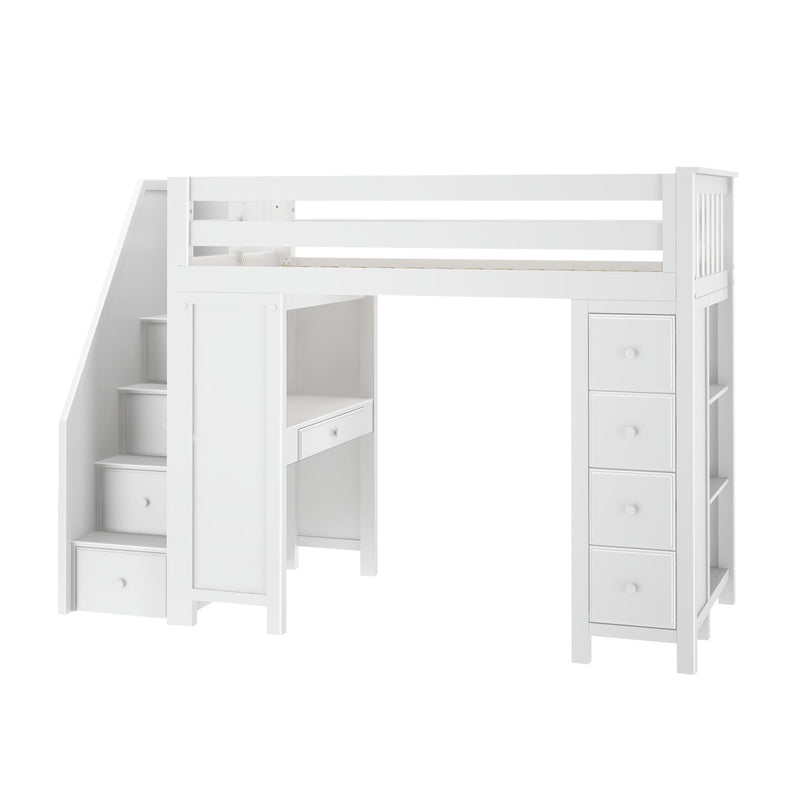 71-970-002 : Loft Beds Staircase Loft Bed Desk + Dresser, White