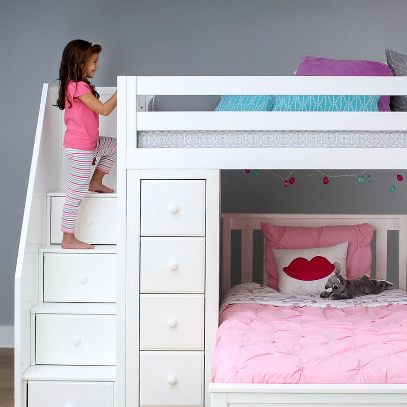 71-971-002 : Loft Beds Staircase Loft Bed Desk + Dresser/Twin, White