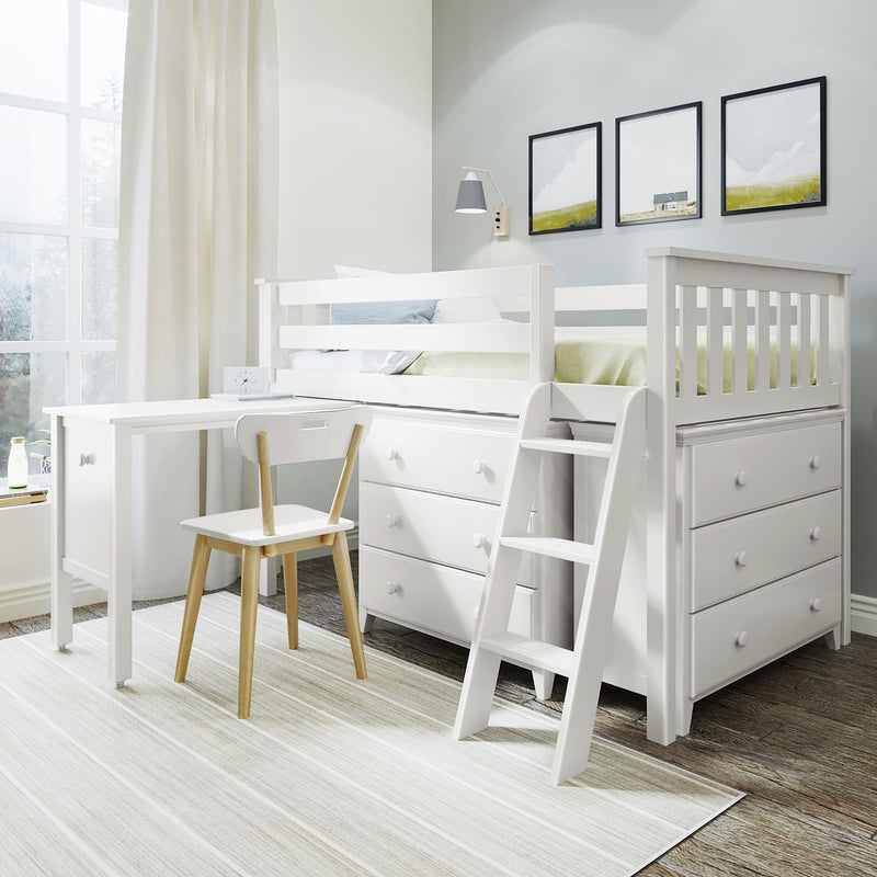 71S-L3D3DDK-002 : Loft Beds Twin Storage Loft Bed with Two Dressers and Desk, White