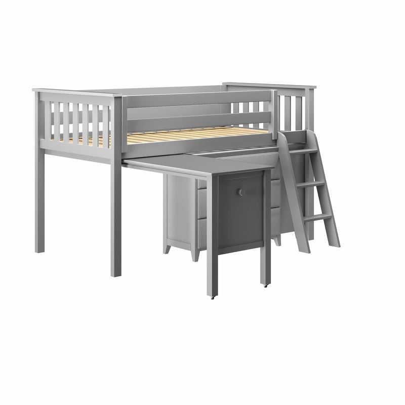 71S-L3D3DDK-121 : Loft Beds Twin Storage Loft Bed with Two Dressers and Desk, Grey