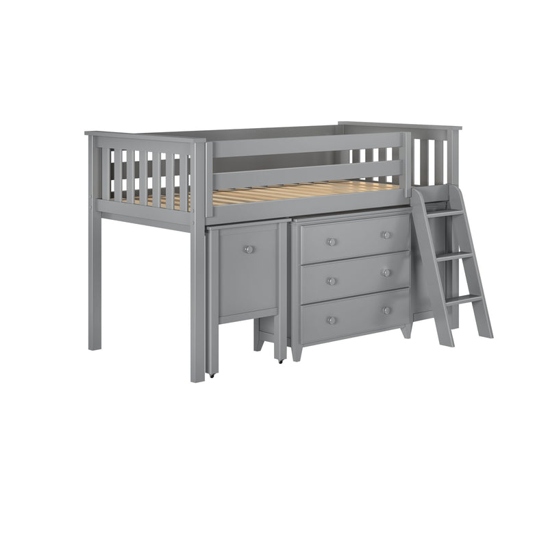 71S-L3D3DDK-121 : Loft Beds Twin Storage Loft Bed with Two Dressers and Desk, Grey