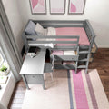 71S-L3D3DDK-121 : Loft Beds Twin Storage Loft Bed with Two Dressers and Desk, Grey