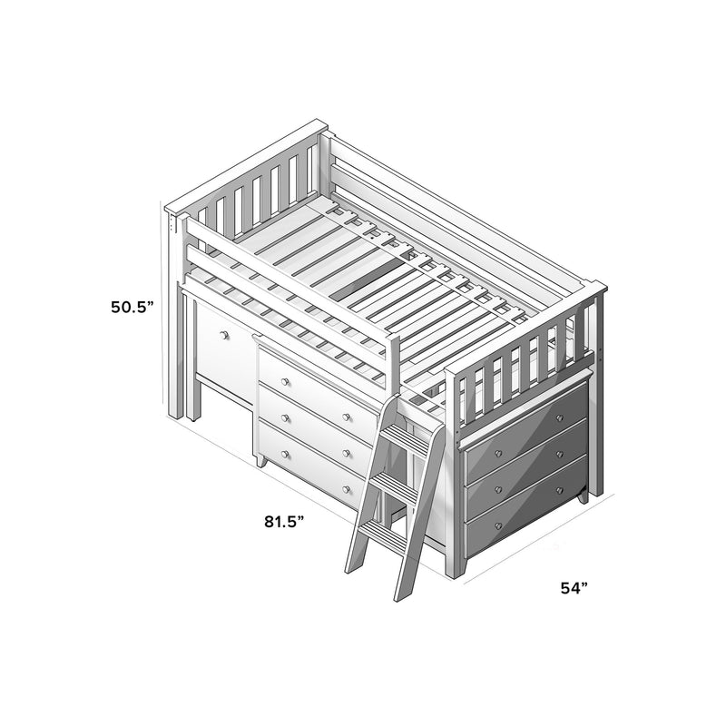 71S-L3D3DDK-121 : Loft Beds Twin Storage Loft Bed with Two Dressers and Desk, Grey