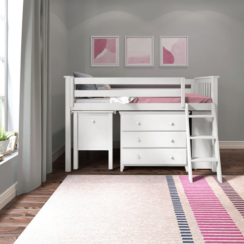 71S-L3DBKDK-002 : Loft Beds Twin Storage Loft Bed with Dresser, Bookcase and Desk, White