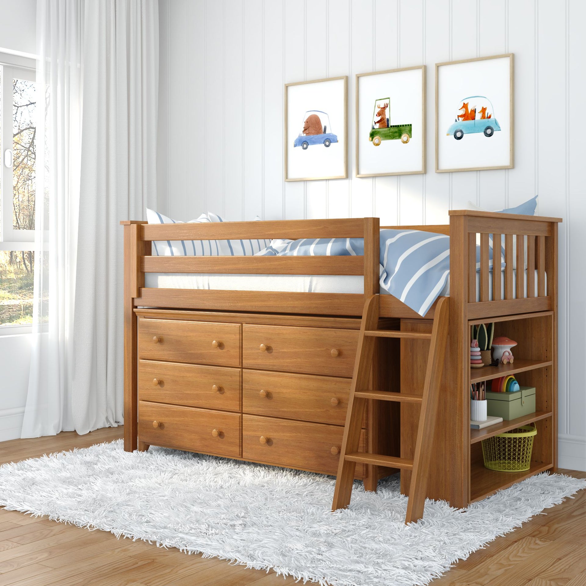 Windsor Twin-Size Storage Loft Bed with Dresser and Bookcase – Maxwood Furniture
