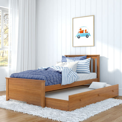 71S-TBEDTR-007 : Single Beds Twin-Size Platform Bed With Trundle, Pecan