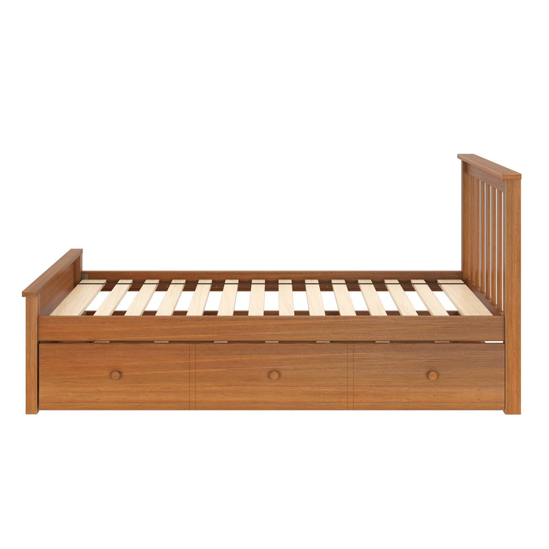 71S-TBEDTR-007 : Single Beds Twin-Size Platform Bed With Trundle, Pecan