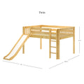 AMAZING NS : Loft Bed Full Low Loft Bed with Slide and Straight Ladder on Front, Natural Birch Slats
