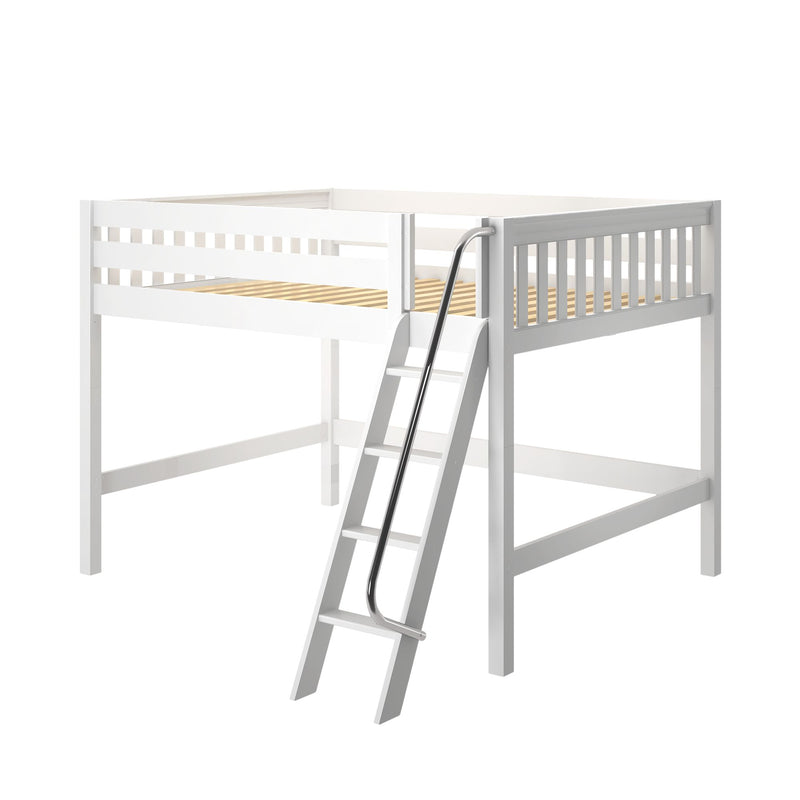 BALE XL WS : Loft Bed Queen Mid Loft Bed with Angled Ladder on Front, Slat, White