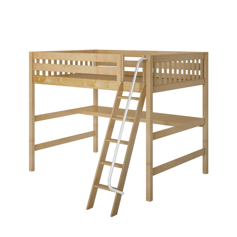 BEEFY1 XL NS : Study Loft Beds Queen High Loft Bed with Angled Ladder + Desk, Slat, Natural