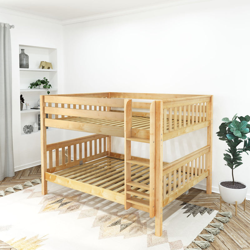 BELLA XL NS : Classic Bunk Beds Queen Low Bunk Bed with Straight Ladder on Front, Slat, Natural