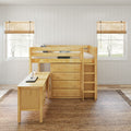 BLING21 NS : Loft Bed Twin Mid Loft Bed with Straight Ladder, Storage + Desk, Slat, Natural