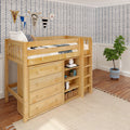 BLING6 NS : Loft Bed Twin Mid Loft w/straight ladder, 2x 4 drawer dresser, 22.5" Mid Bookcase, Slat, Natural